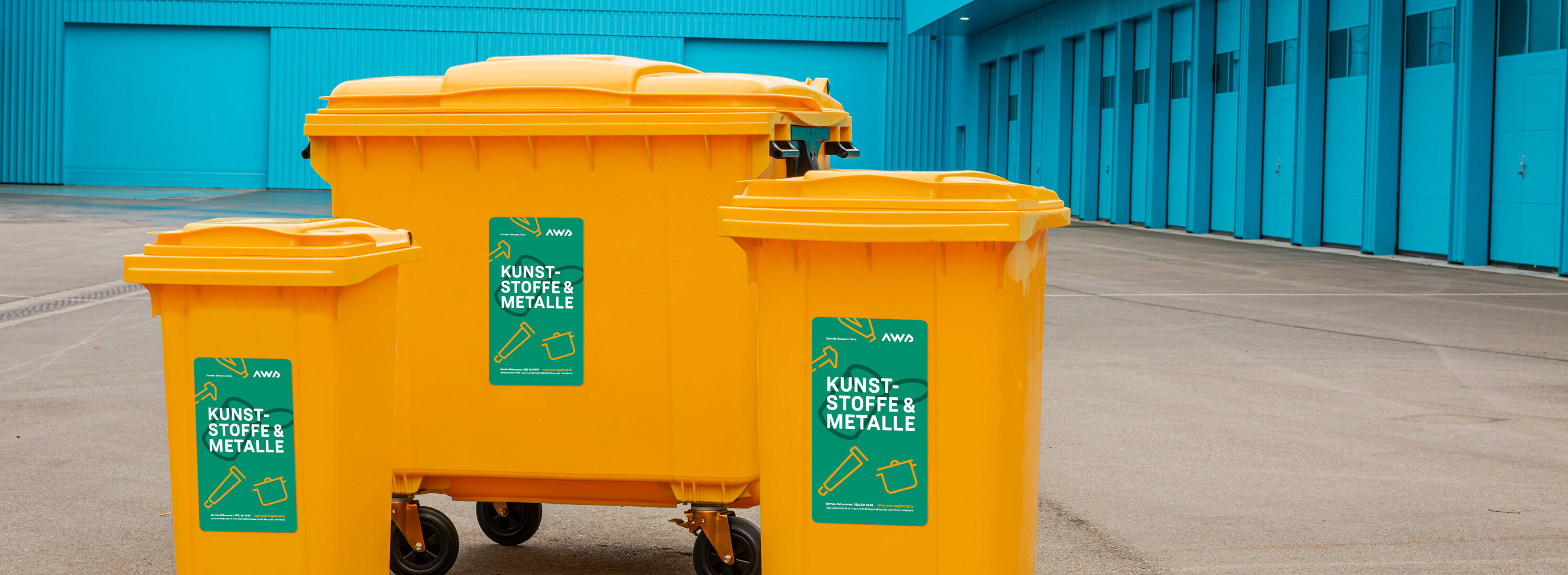 Sonnengelbe Wertstofftonne für Kunststoffe & Metalle